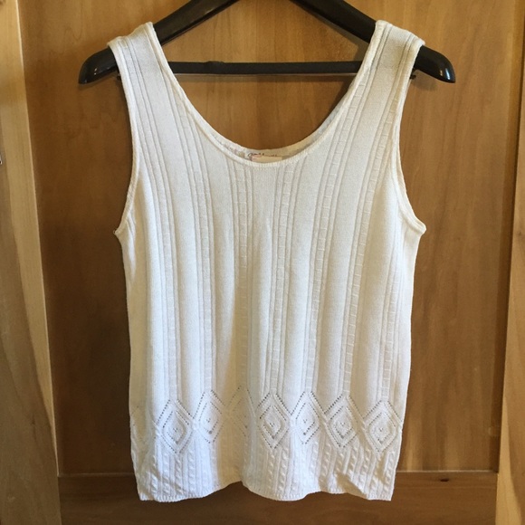 MUST GO Vintage 90s White Knit Stretchy Scoopneck Tank Top - Picture 1 of 6